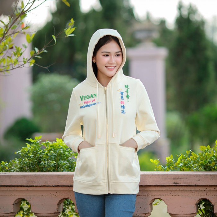 純素標語 保暖 連帽外套 純棉 拉鏈 口袋 有現貨 B1351【Celestial Cloud】