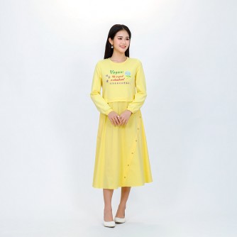 純素標語 優雅 舒適 棉質 長袖 洋裝 假兩件 現貨 B1551【Celestial Cloud】