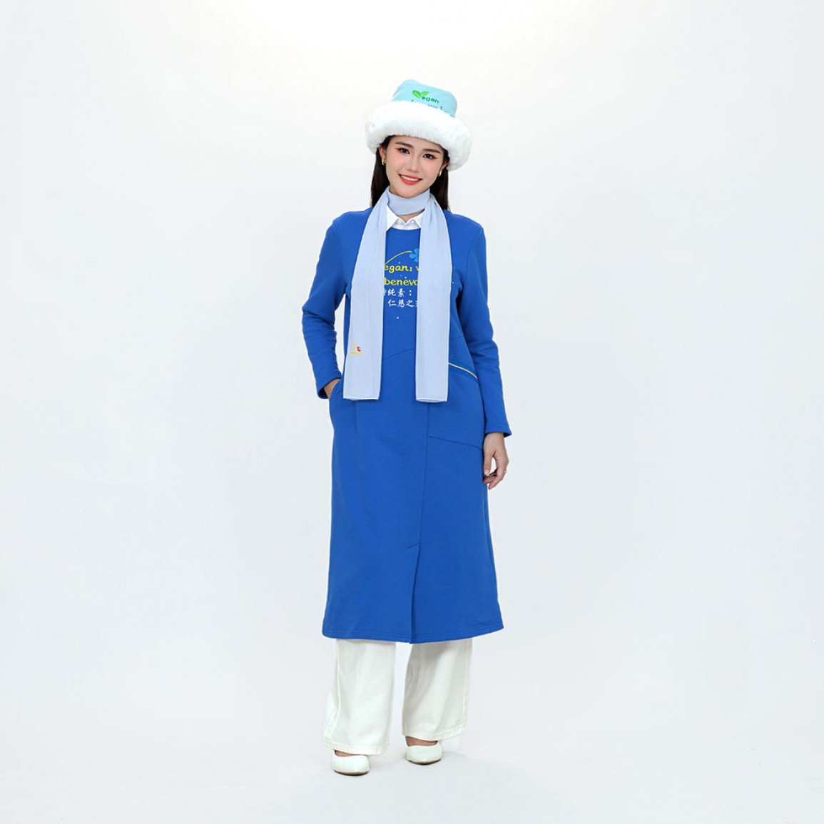 純素標語 純棉 口袋 保暖 花朵 洋裝 長袍 現貨 B1553【Celestial Cloud】