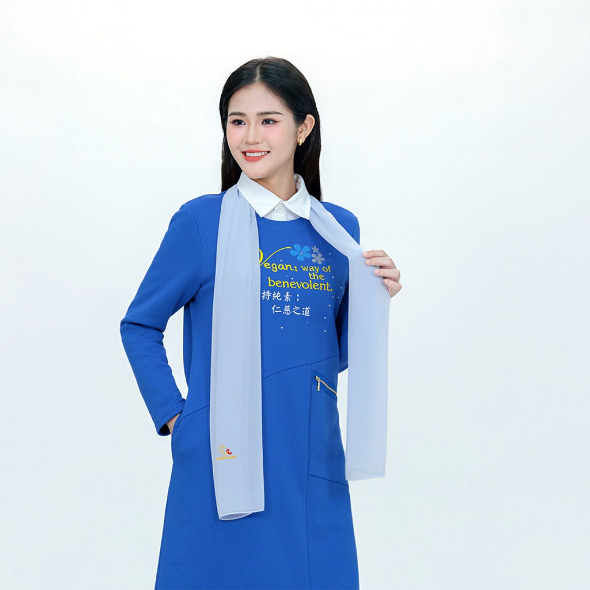 純素標語 純棉 口袋 保暖 花朵 洋裝 長袍 現貨 B1553【Celestial Cloud】