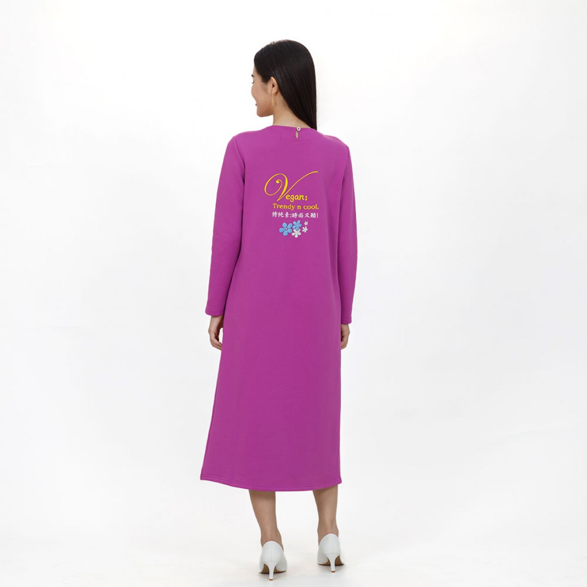 純素標語 純棉 口袋 保暖 花朵 洋裝 長袍 現貨 B1553【Celestial Cloud】