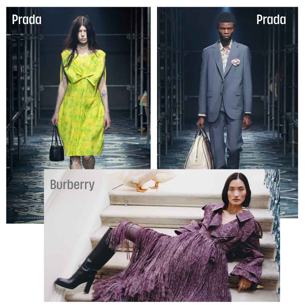 冷色系如鈷藍色(cobalt blue)、史萊姆綠(slime green)、茄紫(aubergine) 在 Louis Vuitton 與 Burberry 系列中活躍，為秋冬時尚增添理性與未來感。