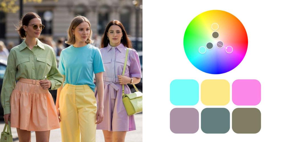 色相差約120°的鄰近色系也能形成溫和的撞色效果。