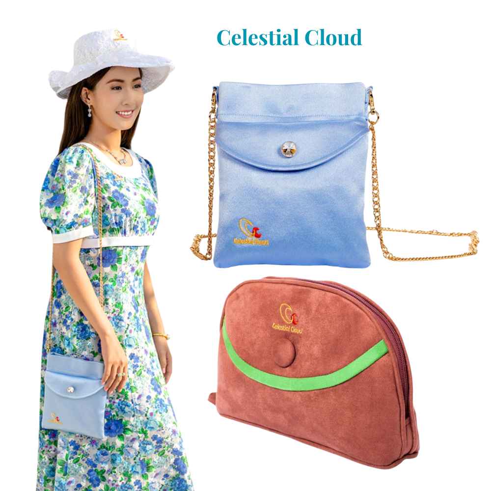 搭配人造皮革手拿包與素皮高跟鞋，既典雅又環保。