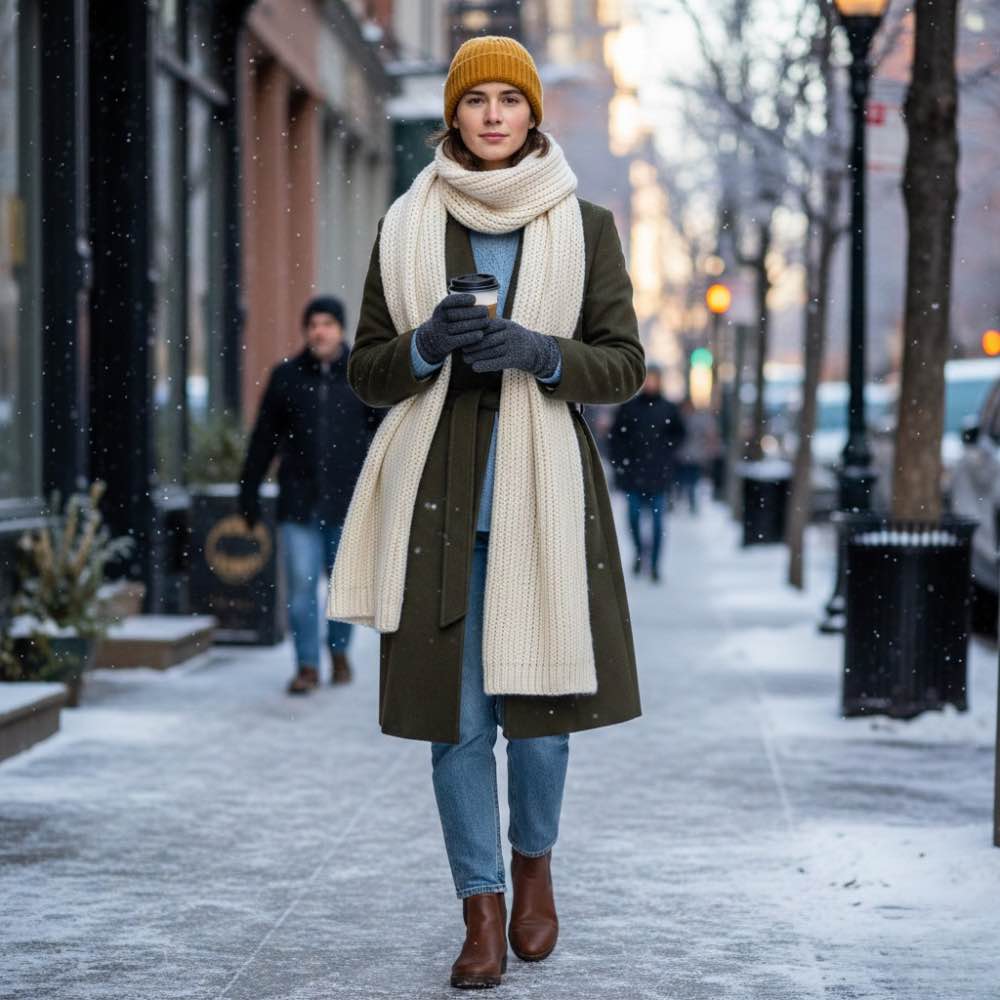 現代穿搭趨勢常以配件為出發點。先選擇圍巾或毛帽，再決定外套與褲裝