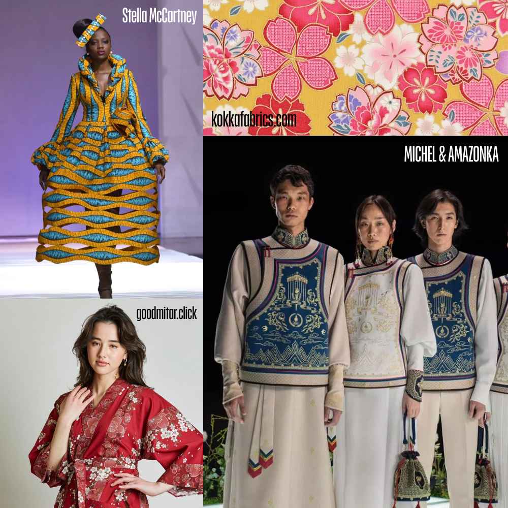 日本和服的櫻花象徵春天與生命短暫，蒙古袍的雲紋和幾何圖案則傳達保護與力量，中東刺繡記錄家族歷史或宗教信仰。