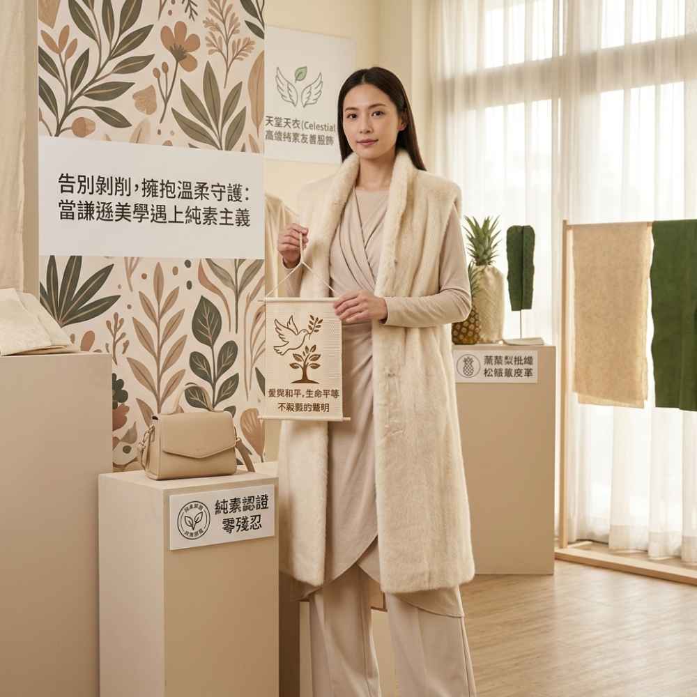 純素主義在時尚界的實踐，意味著產品在製造過程中不使用任何動物成分，也不進行動物實驗。