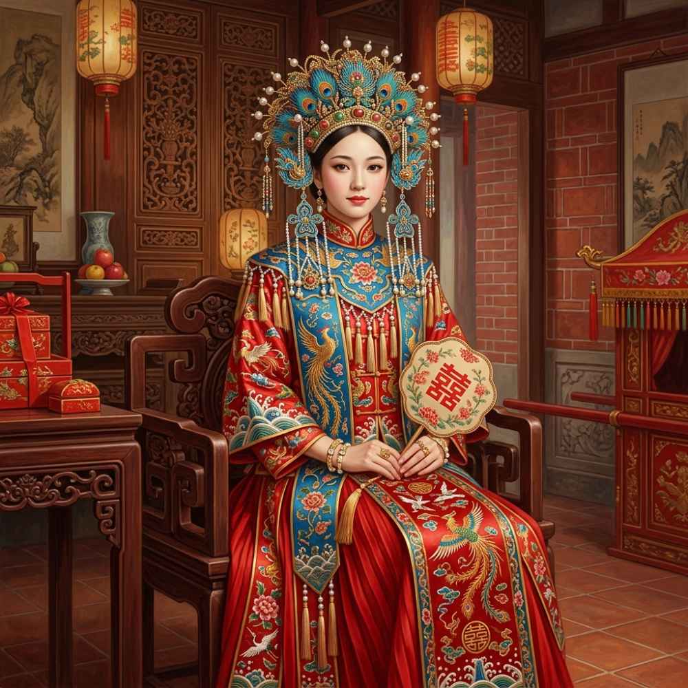 清領時期的正紅與刺繡的古典審美之後，隨著歷史的巨輪轉動，台灣的婚服迎來了第一次劇烈的視覺變革。