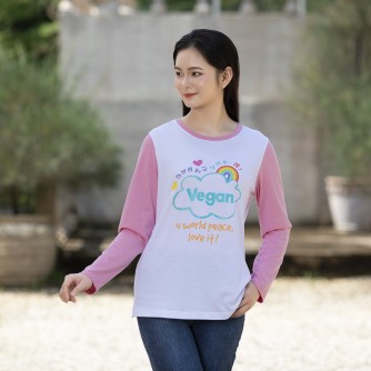 Vegan Slogan Long-Sleeved T-shirt "Vegan 4 world peace" A1054 