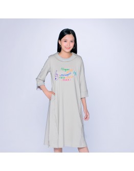 Vegan Slogan "u’ll b happier!" Ice Porcelain Cotton Long Dress A1524【Celestial Cloud】