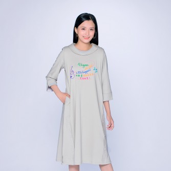 Vegan Slogan "u’ll b happier!" Ice Porcelain Cotton Long Dress A1524 