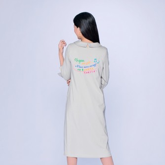 Vegan Slogan "u’ll b happier!" Ice Porcelain Cotton Long Dress A1524 