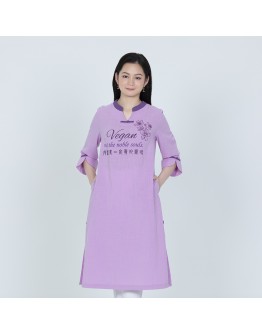 Vegan Slogan "4 the noble souls" Chinese Style Cotton Three-Quarter Sleeve Dress A1526【Celestial Cloud】 