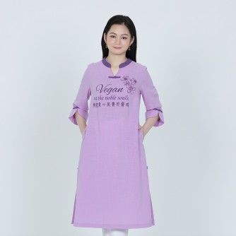 Vegan Slogan Chinese Style Cotton Three-Quarter Sleeve Dress "4 the noble souls" A1526 