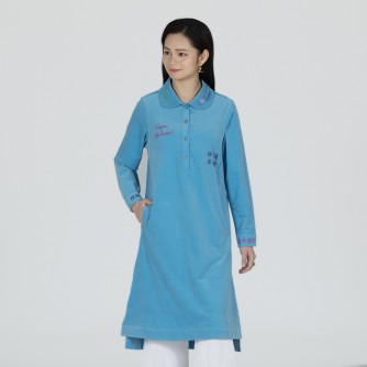 Vegan Slogan Autumn Half-Placket Long-Sleeve Dress "Love in Action" A1551 