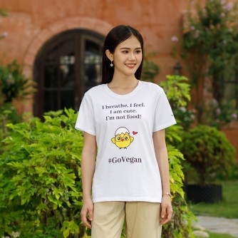 Vegan Slogan "I breathe, I feel. I’m not food!" Organic Cotton T-shirt A3011【Celestial Cloud】