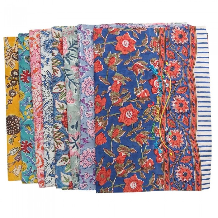 Vegan Slogan India Hand Block Printed Spring &amp; Summer Quan Yin Cotton Cloth A6132【Celestial Cloud】