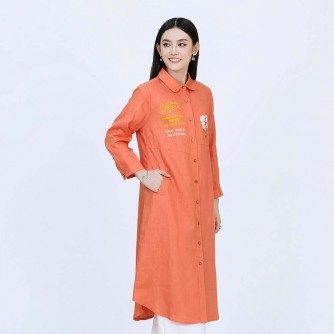 Vegan Slogan Elegant Linen Floral Shirt Dress B1501【Celestial Cloud】