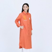 Vegan Slogan Elegant Linen Floral Shirt Dress B1501【Celestial Cloud】