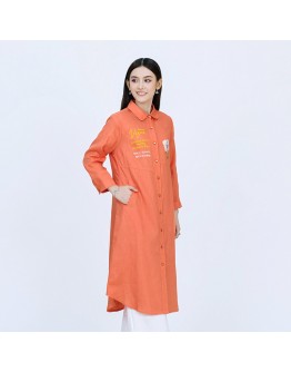 Vegan Slogan Elegant Linen Floral Shirt Dress B1501【Celestial Cloud】