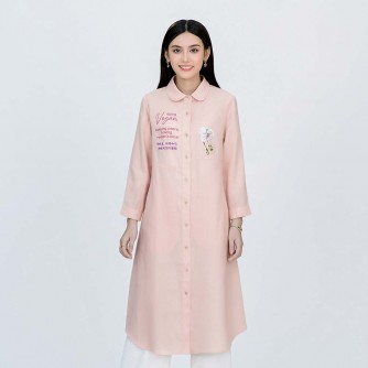 Vegan Slogan Elegant Linen Floral Shirt Dress B1501【Celestial Cloud】