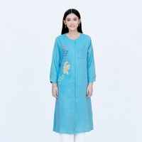Vegan Slogan Linen Collarless Shirt Dress B1502【Celestial Cloud】