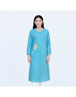 Vegan Slogan Linen Collarless Shirt Dress B1502【Celestial Cloud】