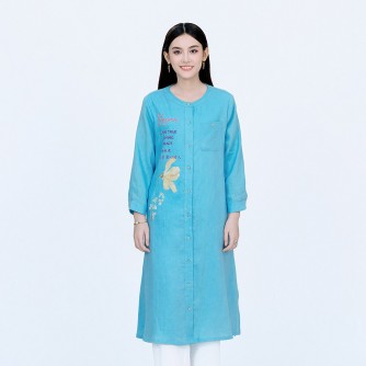 Vegan Slogan Linen Collarless Shirt Dress B1502【Celestial Cloud】