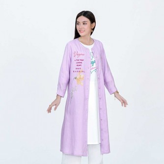 Vegan Slogan Linen Collarless Shirt Dress B1502【Celestial Cloud】