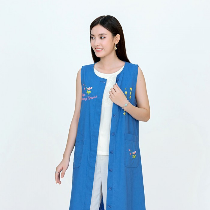 Vegan Slogan Classic Cotton Linen Vest Dress B1503【Celestial Cloud】
