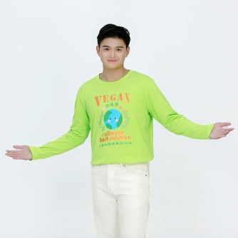 Vegan Slogan Organic Cotton Unisex Long-sleeved T-shirt "Climate Best Solution" B3052【Celestial Cloud】