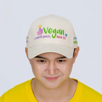 Vegan Slogan Cap "Vegan 4 world peace, love it!" B6502【Celestial Cloud】