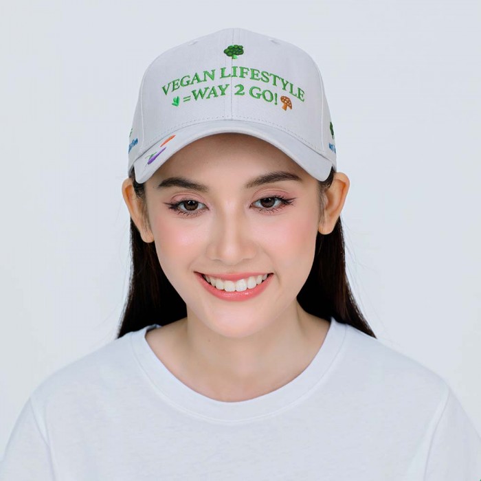 Vegan Slogan Cap &quot;Vegan lifestyle = way 2 go!&quot; B6503【Celestial Cloud】