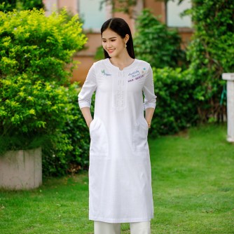 Vegan Slogan Elegant Beaded Cotton Tunic Dress B1506【Celestial Cloud】