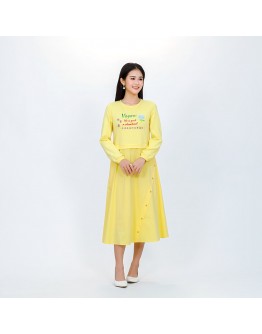 Vegan Slogan Elegant Flower Cotton Dress B1551【Celestial Cloud】