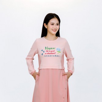 Vegan Slogan Elegant Flower Cotton Dress B1551【Celestial Cloud】