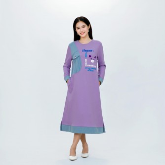 Vegan Slogan Animal Friends Denim Pocket Warm Cotton Dress B1552【Celestial Cloud】