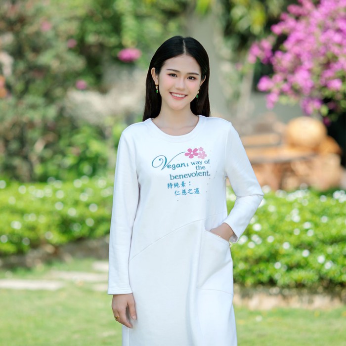 Vegan Slogan Flower Big Pocket Dress B1553【Celestial Cloud】