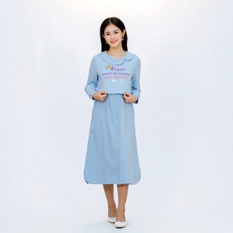 Vegan Slogan Corduroy Collared Cotton One Piece Dress B1554【Celestial Cloud】