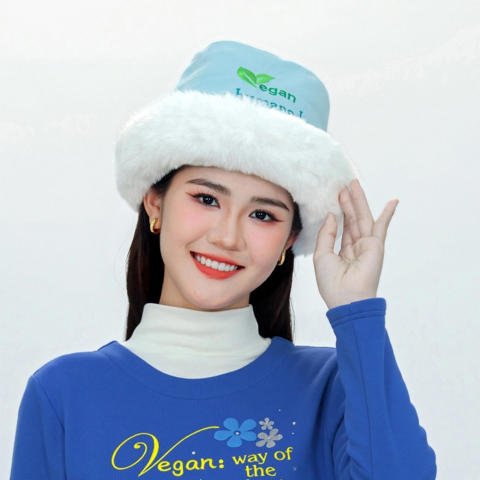 Vegan Slogan "road 2 Heaven" Warm Vegan Fur Styling Hat B6552【Celestial Cloud】