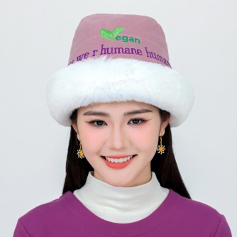 Vegan Slogan "road 2 Heaven" Warm Vegan Fur Styling Hat B6552【Celestial Cloud】