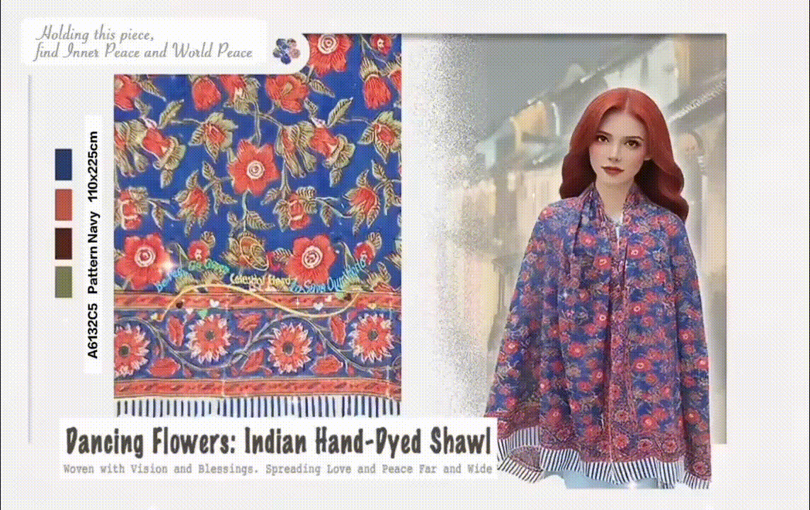 Indian Hand-Dyed Shawl_pattern navy