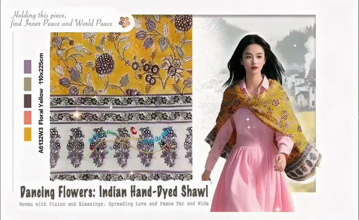 Indian Hand-Dyed Shawl_pattern yellow