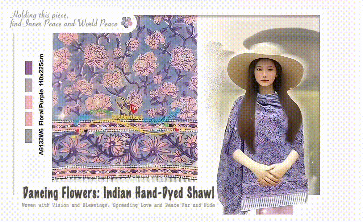 Indian Hand-Dyed Shawl_purpple flowers