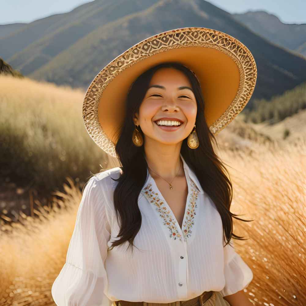 A wide-brimmed hat is an ideal choice for round face.