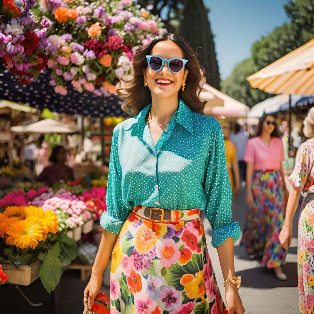 Try a polka dot blouse with a floral maxi skirt!