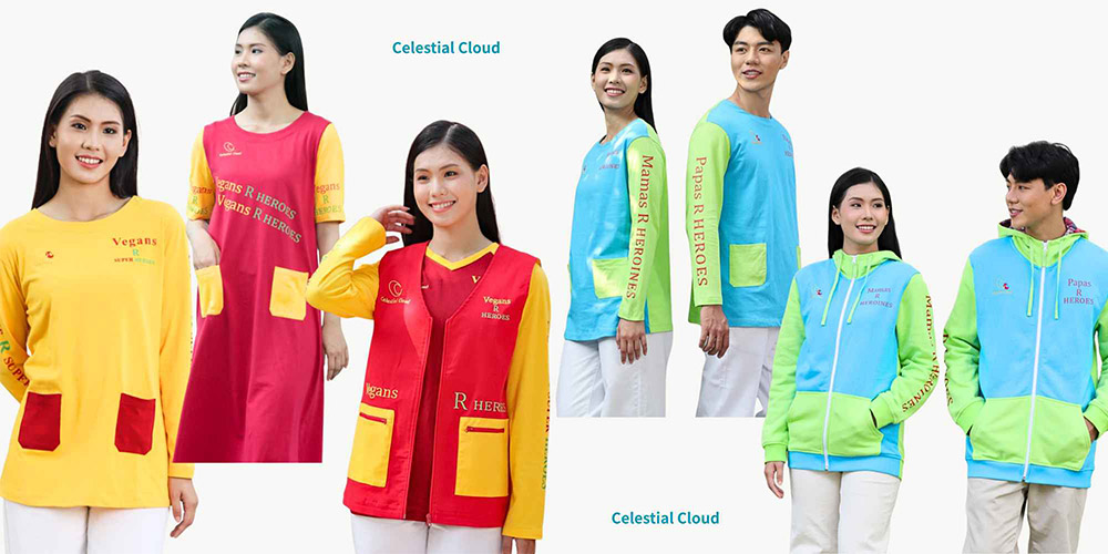 Celestial Cloud's 'Vegans R Super Heroes Series' uses bold color-blocking and vegan slogans as its design language to create visually striking and ideologically firm styling options.