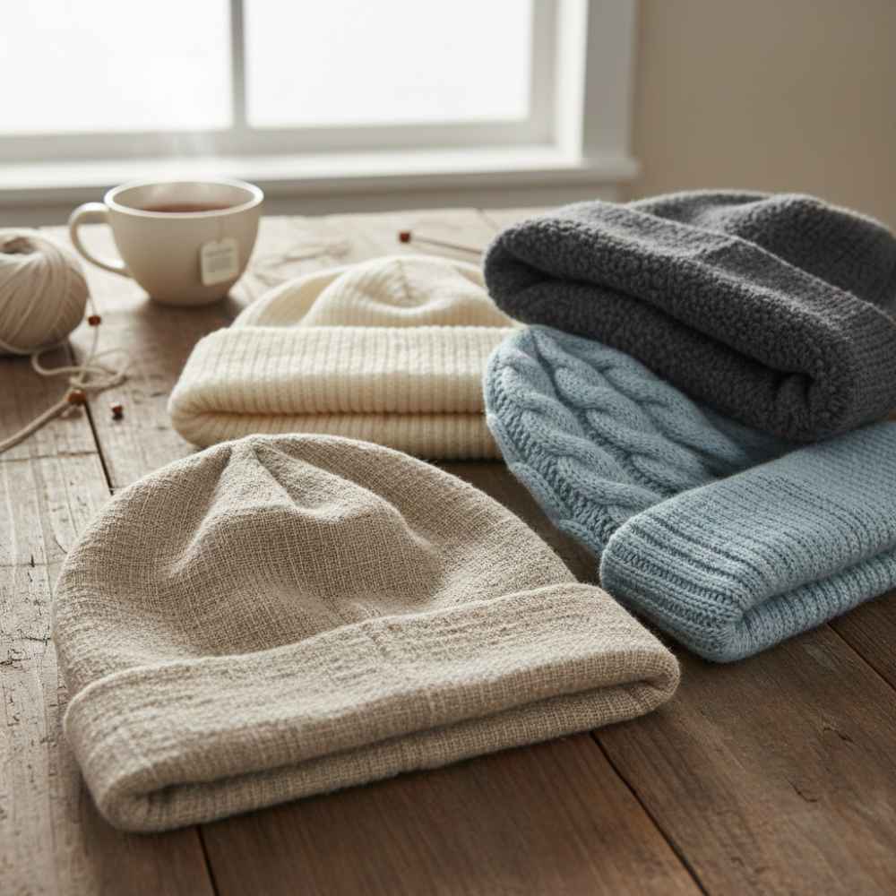 Vegan beanies often utilize linen, cotton, bamboo, or fleece, providing softness without irritation.