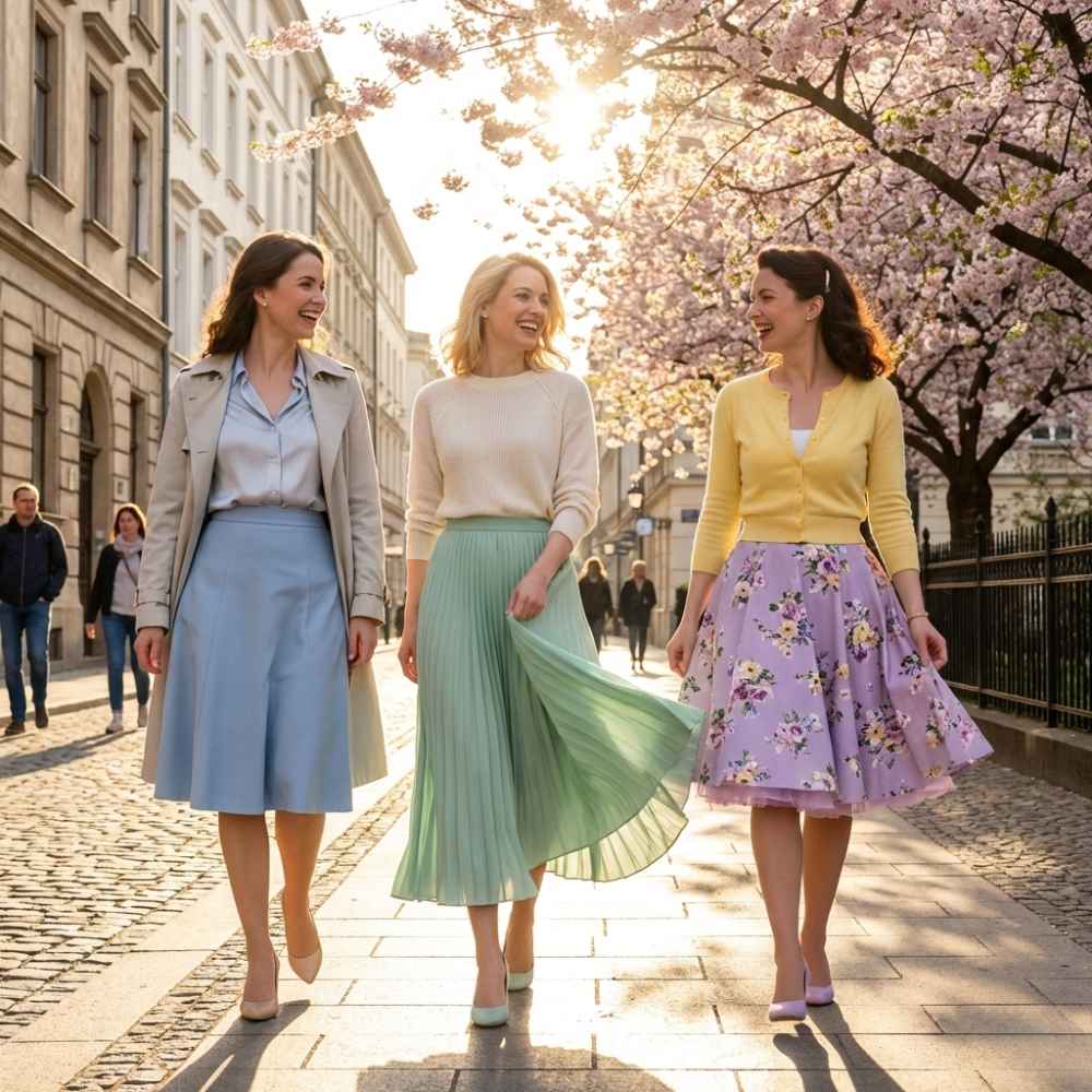 Three Elegant Silhouettes Across the Centuries: A-Line, Pleated, and Circle Skirts