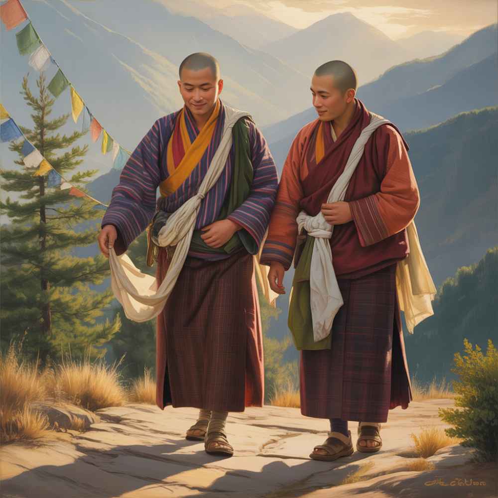 The Bhutanese Gho and the Tibetan Chuba are primarily crafted from cotton and plant fibers, using dyes derived from herbs and minerals.